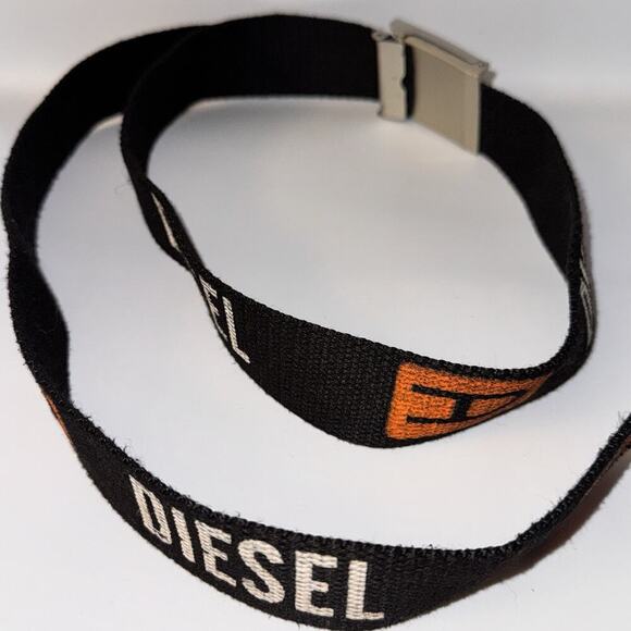 Vintage Y2K Diesel Black Canvas Logo Print Adjustable Logo Buckle Belt Up To 46” - Picture 7 of 10